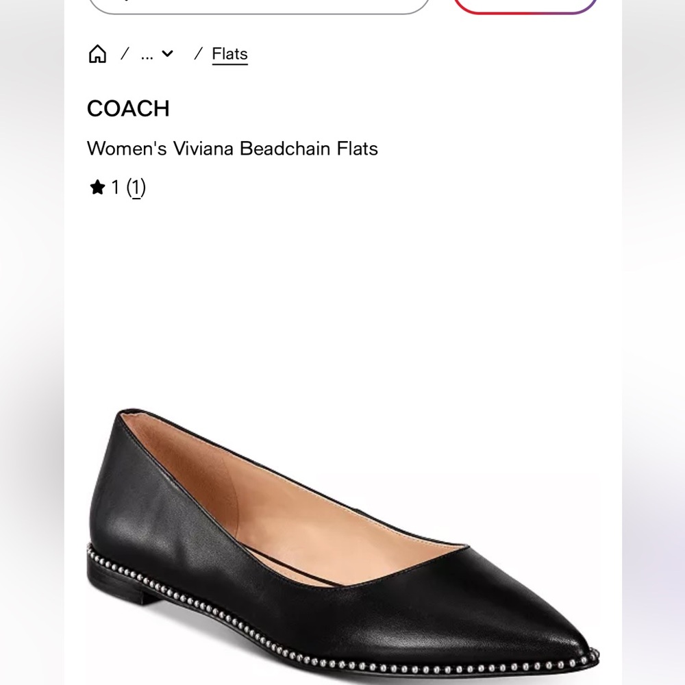 Coach Viviana Beadchain Flat size 9.5 Black Leather Pointed Ballet Flats - Picture 8 of 8